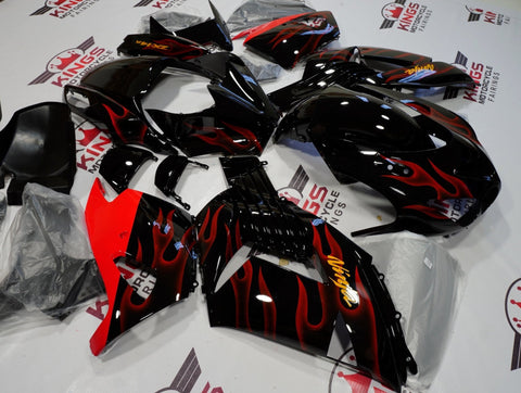 Fairing kit for a Kawasaki Ninja ZX14R (2006-2011) Black & Red Flames