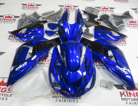 Fairing kit for a Kawasaki Ninja ZX14R (2006-2011) Blue & Black Flames