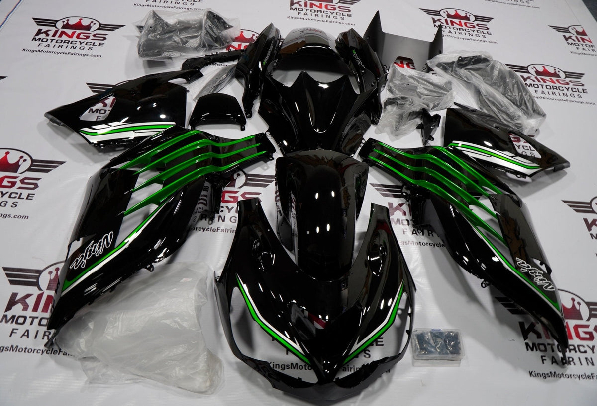 Fairing kit for a Kawasaki Ninja ZX14R (2012-2021) Black, Metallic Green & Silver