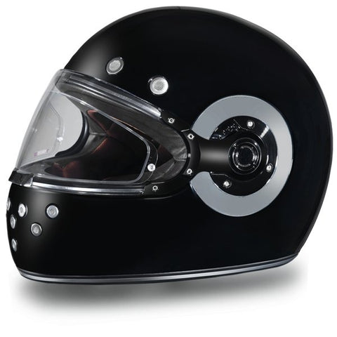 GLOSS BLACK & CHROME DAYTONA RETRO MOTORCYCLE HELMET - R1A