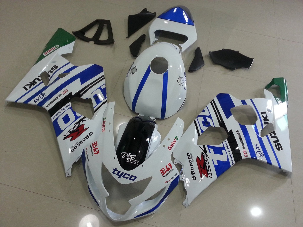 Suzuki GSXR750 (2004-2005) White, Blue, Black & Green Tyco Fairings