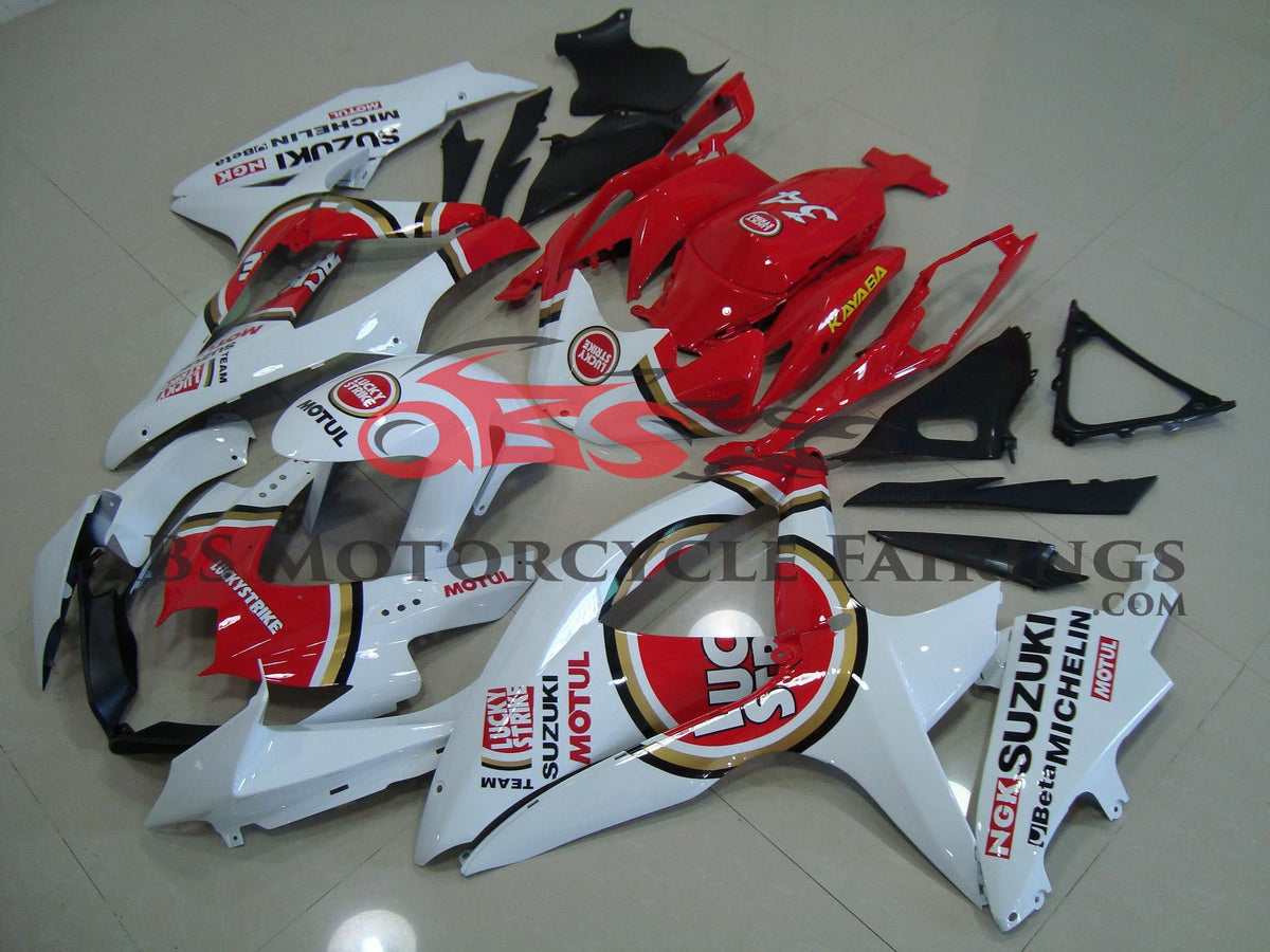 Suzuki GSXR600 (2008-2010) White & Red Lucky Strike Fairings