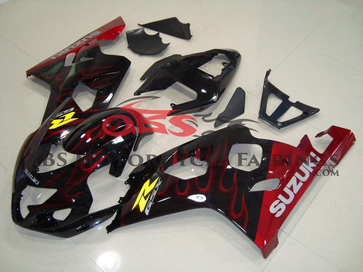 Suzuki GSXR750 (2004-2005) Black & Candy Apple Red Flame Fairings