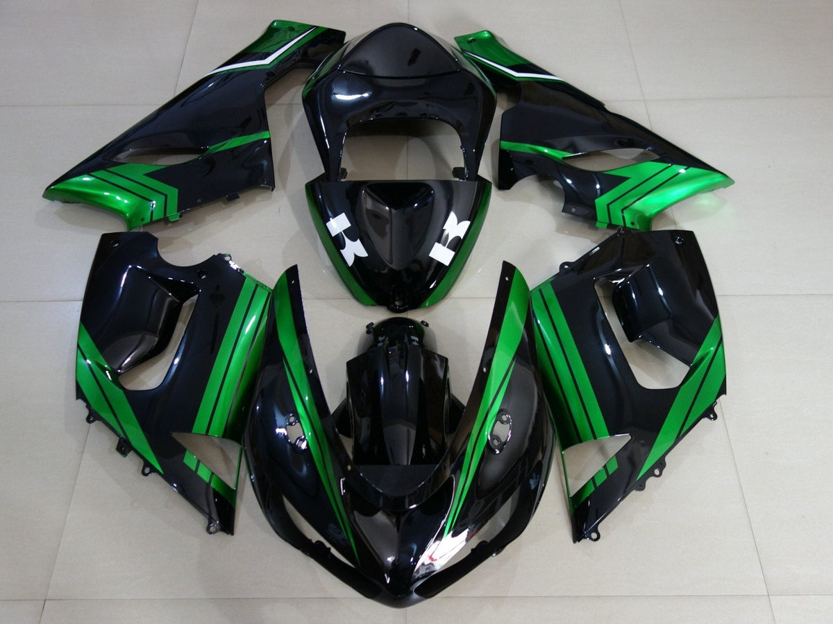 Fairing kit for a Kawasaki ZX6R 636 (2005-2006) Black, Green & White