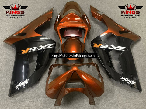 Fairing kit for a Kawasaki ZX6R 636 (2003-2004) Orange, Black & White