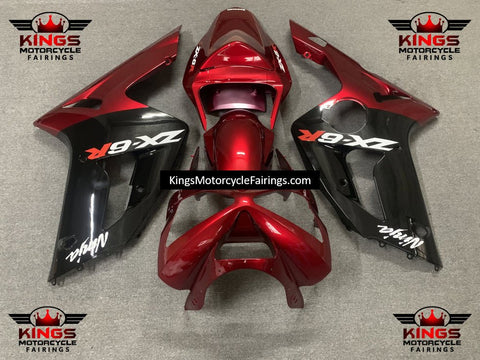 Fairing kit for a Kawasaki ZX6R 636 (2003-2004) Black, Dark Red & White