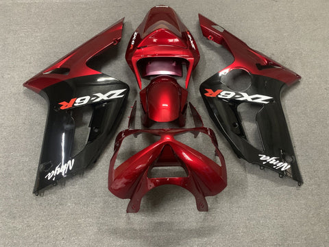 Fairing kit for a Kawasaki ZX6R 636 (2003-2004) Black, Dark Red & White