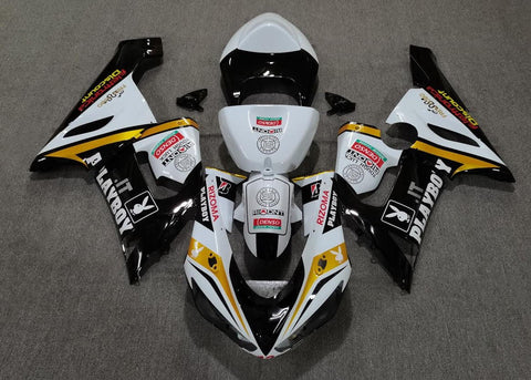 Fairing kit for a Kawasaki ZX6R 636 (2005-2006) White, Black & Gold Playboy