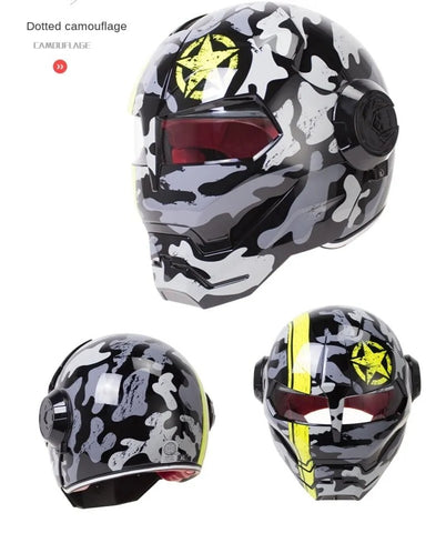 Gray, Black & Yellow Star Camouflage Iron Man Motorcycle Helmet