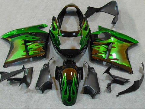 HONDA CBR1100XX Super Blackbird (1996-2007) BLACK & GREEN FLAME FAIRINGS