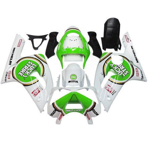 Fairing kit for a Kawasaki ZX6R 636 (2003-2004) White & Green Lucky Strike