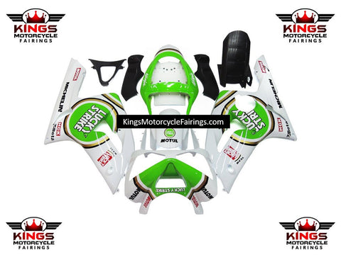 Fairing kit for a Kawasaki ZX6R 636 (2003-2004) White & Green Lucky Strike