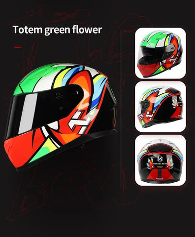 Green Multi Color Totem HNJ Motorcycle Helmet