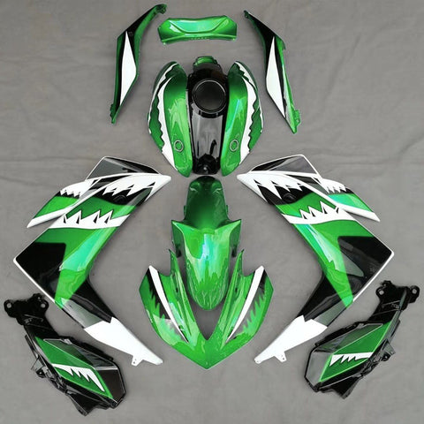 Yamaha YZF-R3 (2015-2018) Green, White & Black Shark Teeth Fairings