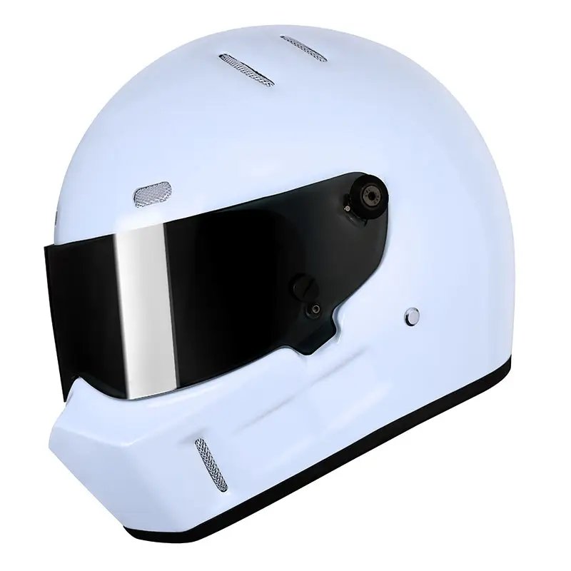 White Single Gill HNJ Motorcycle Helmet