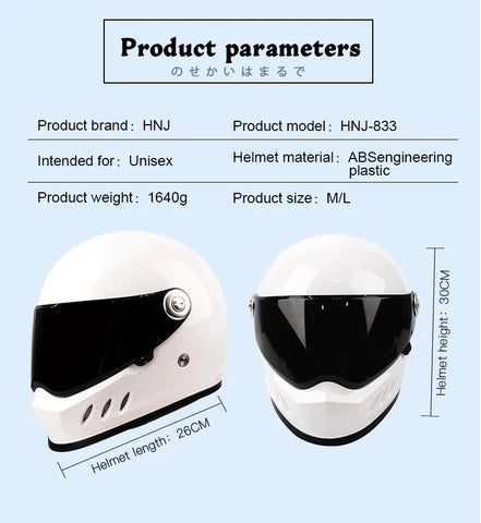 White Triple Gill HNJ Motorcycle Helmet with Black Visor