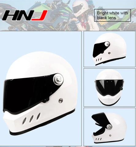 White Triple Gill HNJ Motorcycle Helmet with Black Visor