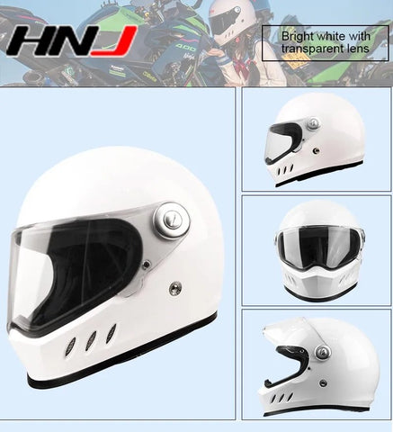 White Triple Gill HNJ Motorcycle Helmet with Black Visor