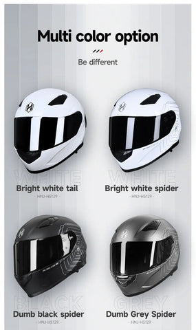 Matte Black & Silver Spider Web HNJ Motorcycle Helmet with Clear Visor