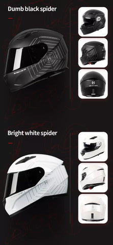 Matte Black & Silver Spider Web HNJ Motorcycle Helmet with Clear Visor