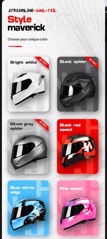 Black, Red & White Speed HNJ Motorcycle Helmet with Black Visor