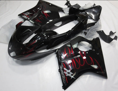 HONDA CBR1100XX Super Blackbird (1996-2007) BLACK & CANDY APPLE RED FLAME FAIRINGS