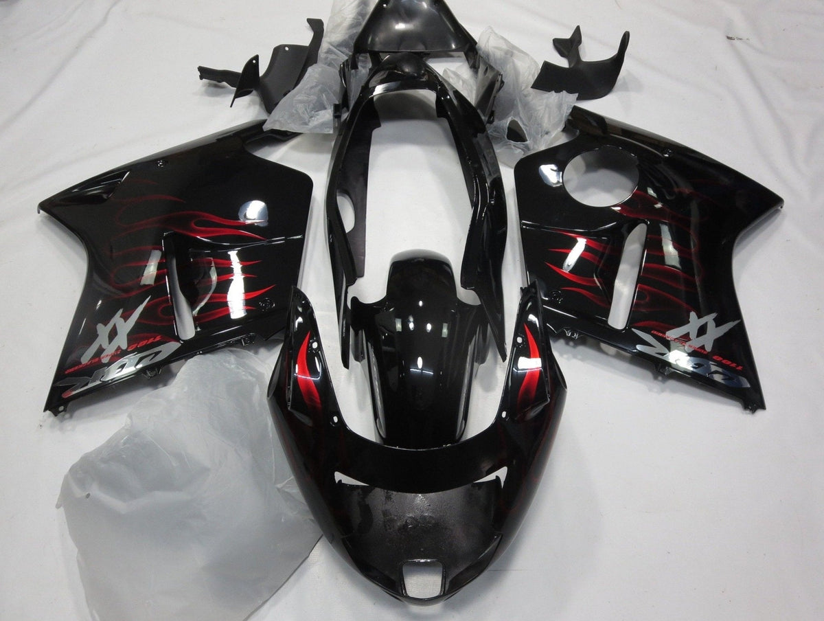 HONDA CBR1100XX Super Blackbird (1996-2007) BLACK & CANDY APPLE RED FLAME FAIRINGS