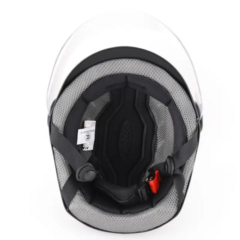 Red Half Face Motorcycle Helmet with Large Black Visor