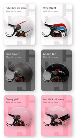 Pink, Black & Red Half Face Retro Space Motorcycle Helmet