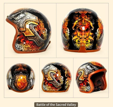 Hand Painted Battle of the Sacred Valley Retro Motorcycle Helmet