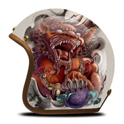 Hand Painted Foo Dog Motorcycle Helmet