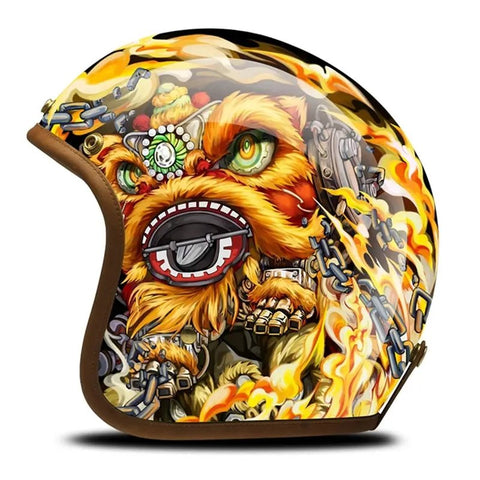 Hand Painted Metal Beast Retro Motorcycle Helmet