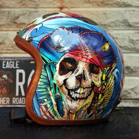 Hand Painted Panda Skull Pirate Retro Motorcycle Helmet