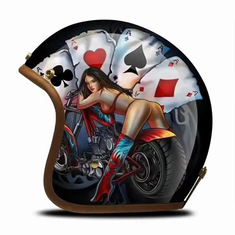 Hand Painted Poker Woman Retro Motorcycle Helmet