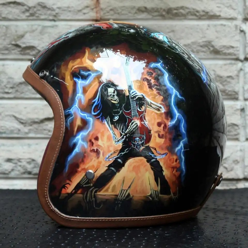 Hand Painted Skeleton Rockstar Retro Motorcycle Helmet