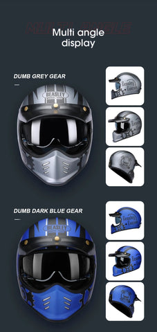 Matte Blue & Black Skull & Gear Beasley Motorcycle Helmet