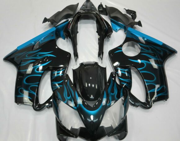 Honda CBR600F4i (2001-2003) Black & Light Blue Flame Fairings