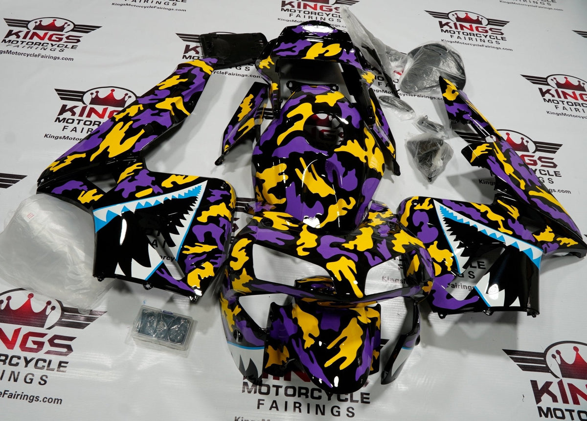 Honda CBR600RR (2003-2004) Purple, Black & Yellow Camouflage Shark Fairings