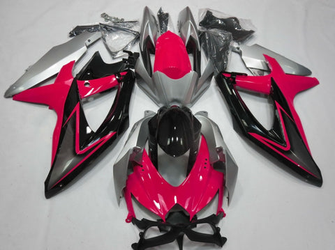 Suzuki GSXR600 (2008-2010) Hot Pink, Silver & Black Fairings