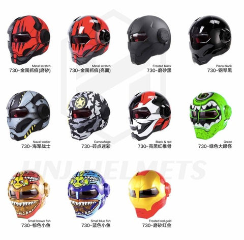 Blue Metal, Black & Yellow Navy Solider Iron Man Motorcycle Helmet