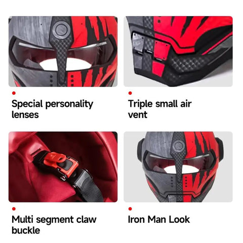 Black & Red Claw Scratch Iron Man Motorcycle Helmet