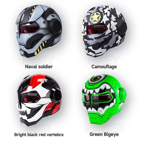 Blue Metal, Black & Yellow Navy Solider Iron Man Motorcycle Helmet