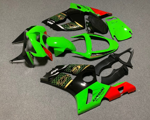 Fairing kit for a Kawasaki ZX6R 636 (2003-2004) Green, Gold, Black & Red