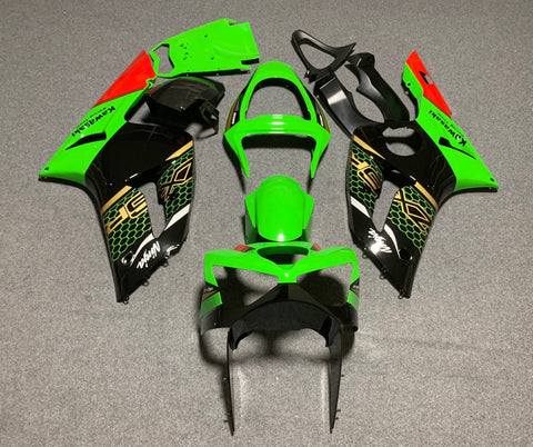 Fairing kit for a Kawasaki ZX6R 636 (2003-2004) Green, Gold, Black & Red