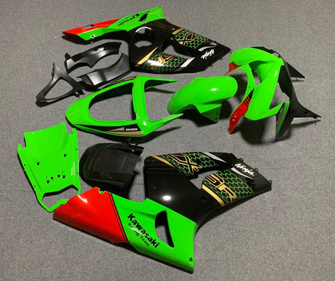 Fairing kit for a Kawasaki ZX6R 636 (2003-2004) Green, Gold, Black & Red