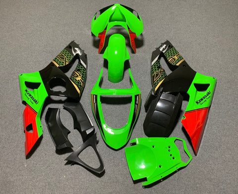 Fairing kit for a Kawasaki ZX6R 636 (2003-2004) Green, Gold, Black & Red