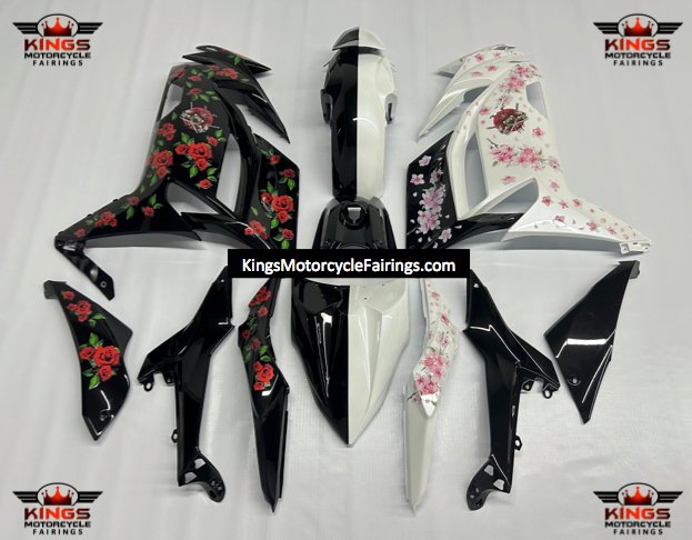 Fairings for Kawasaki Ninja 650R (2020-2023) Black Rose, White Blossom