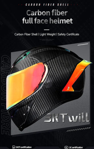 Carbon Fiber 3k Twill HNJ Motorcycle Helmet