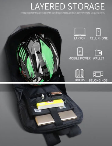 LED Motorcycle Helmet Backpack