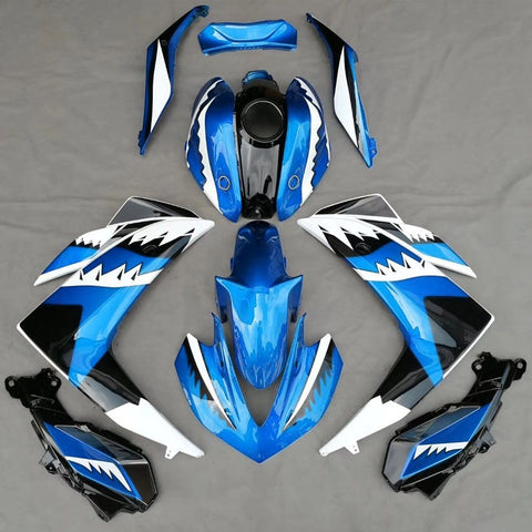 Yamaha YZF-R3 (2015-2018) Light Blue, Black & White Shark Teeth Fairings